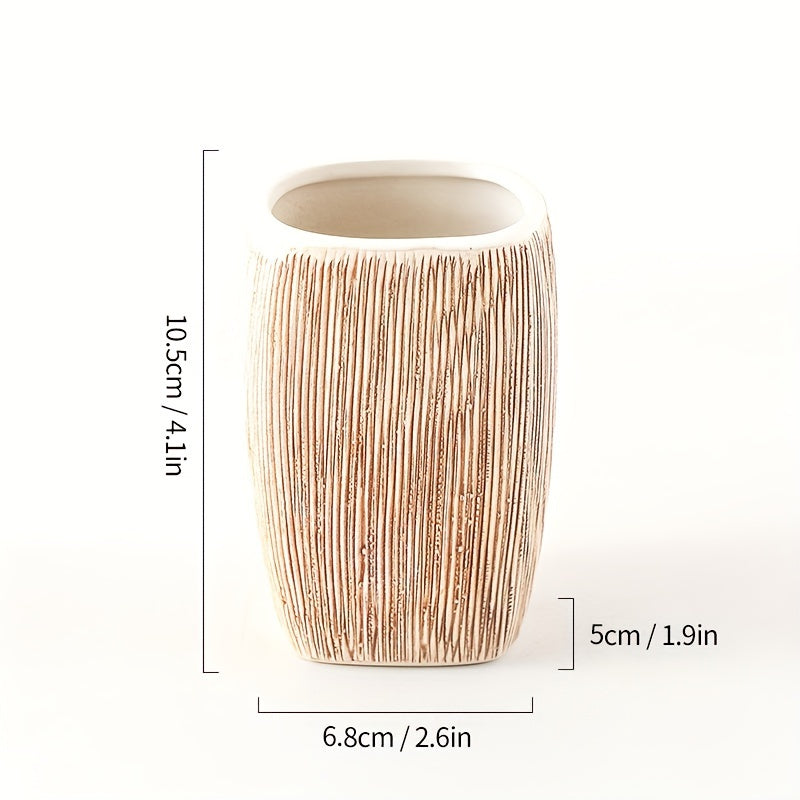 Zestaw ceramicznych akcesoriów łazienkowych w stylu drewnopodobnym – Luksusowe dodatki dla naturalnego akcentu w Twojej łazience