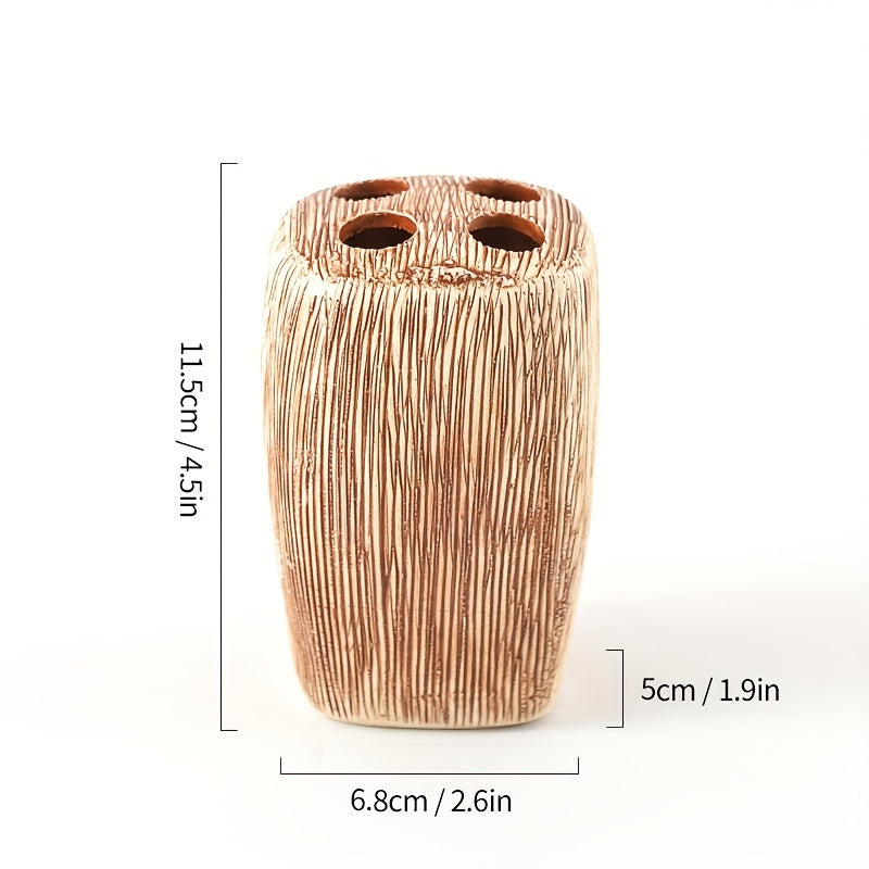 Zestaw ceramicznych akcesoriów łazienkowych w stylu drewnopodobnym – Luksusowe dodatki dla naturalnego akcentu w Twojej łazience