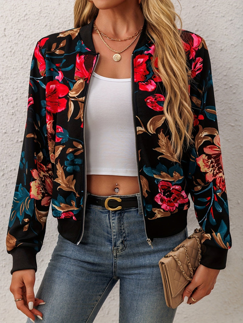 Elegant Floral Bomber Jacket – Fashionable and Comfortable for Spring and Autumn