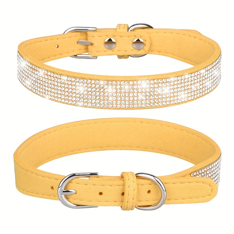 Adjustable Leather Dog Collar with Zirconia – Strong and Durable