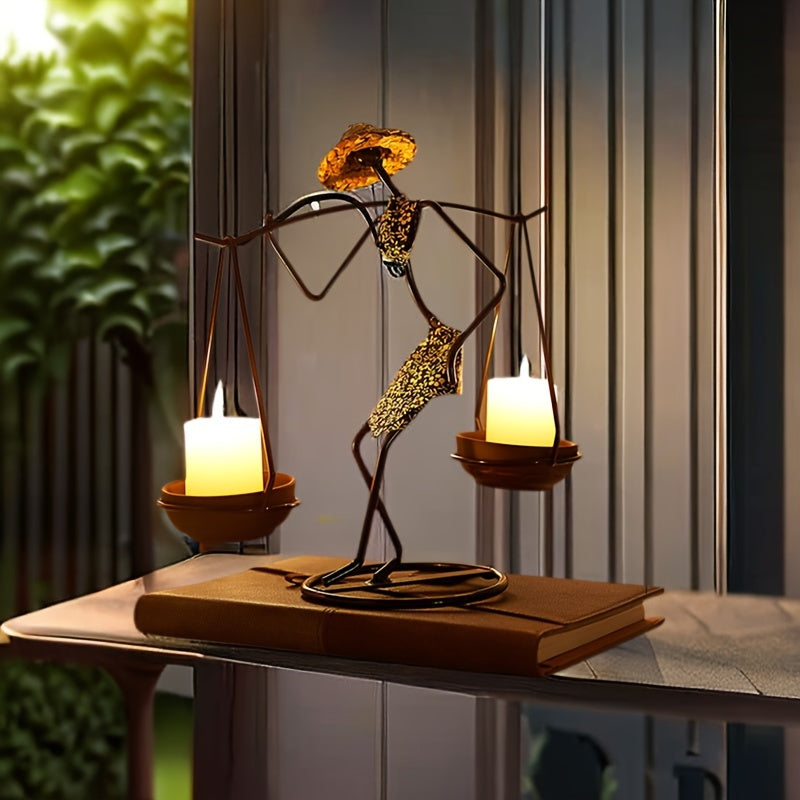 Creative Candle Holder in the Shape of Balance – Artistic Table Decoration Made of Cast Iron for a Warm Atmosphere