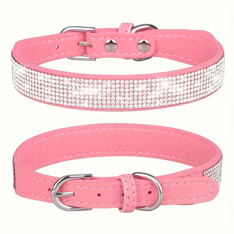 Adjustable Leather Dog Collar with Zirconia – Strong and Durable