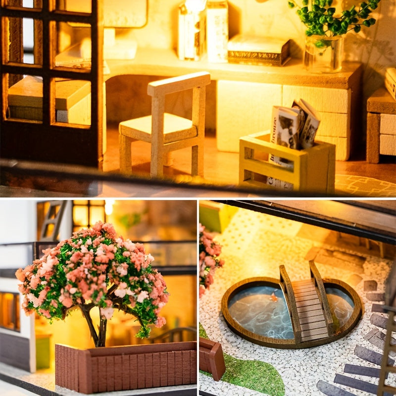 Miniaturowa Willa 3D Puzzle Kit – Ręcznie Wykonany Model z Oświetleniem LED i Szczegółowym Wnętrzem