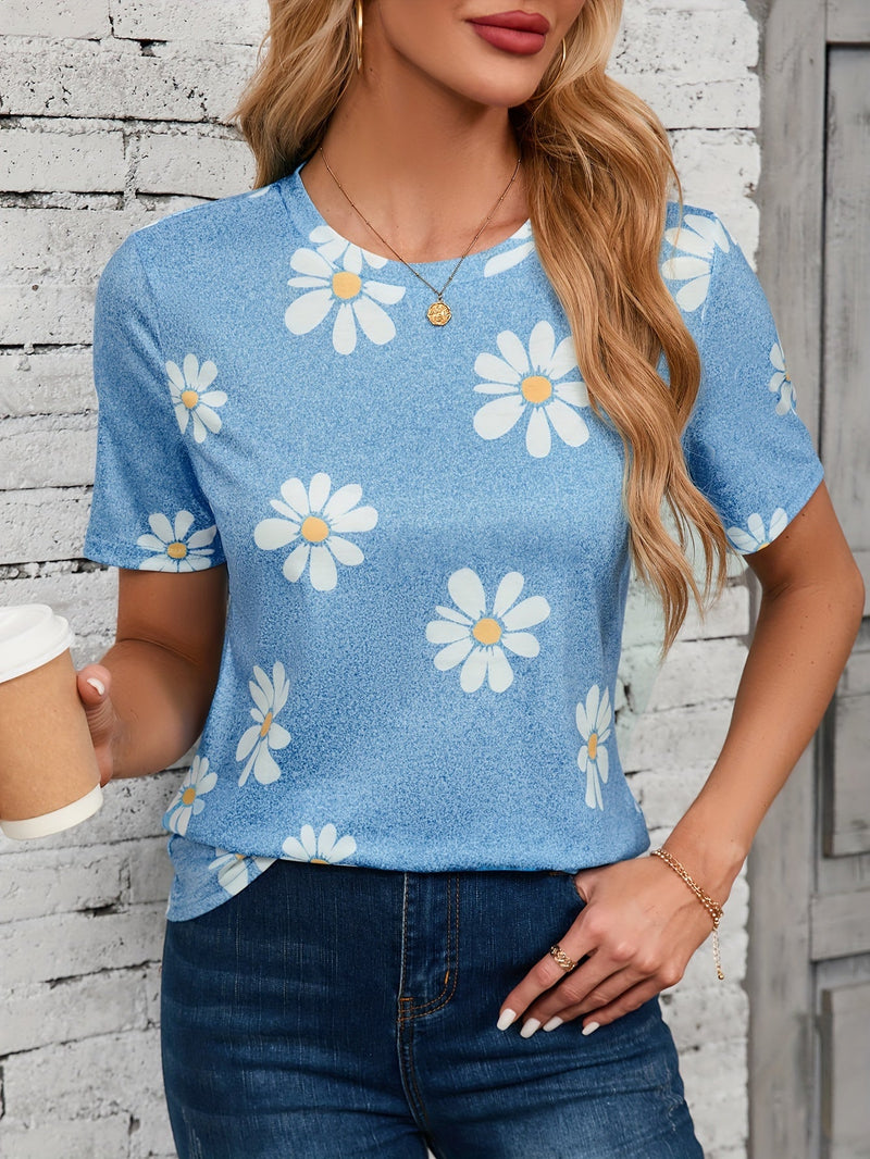 T-shirt z nadrukiem stokrotek – Casual i oddychający na wiosnę i lato