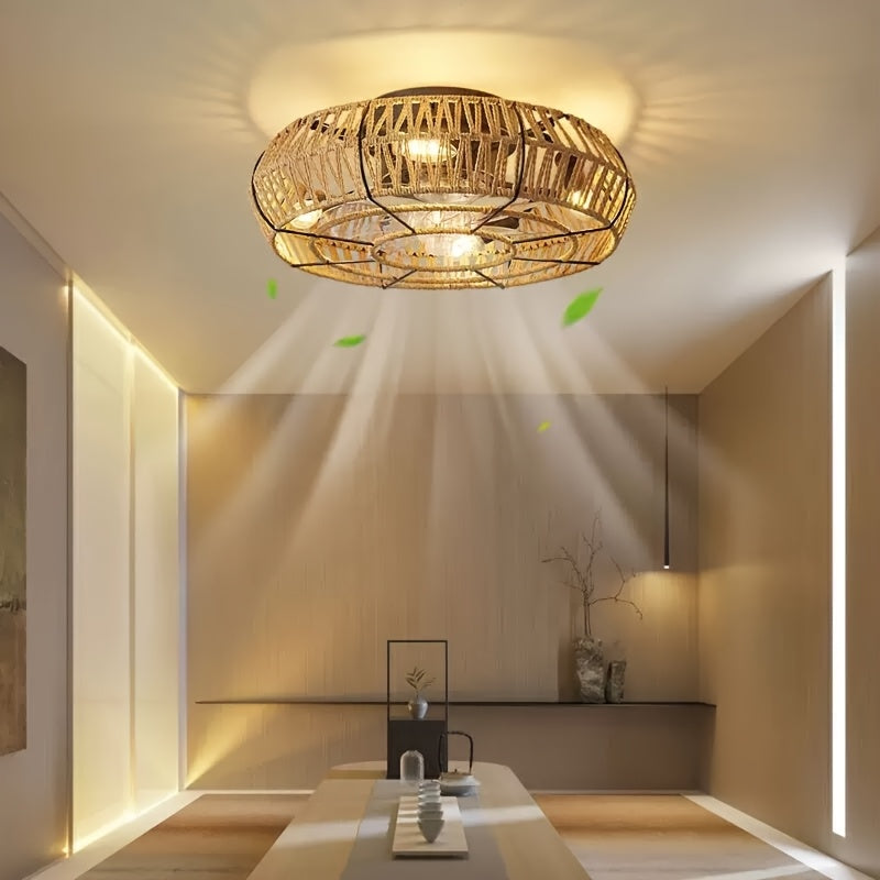 Ręcznie Wykonywany Wentylator sufitowy z Rattanu – Styl Zen i Funkcjonalność