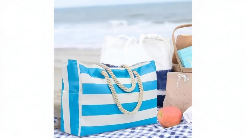 Paski Torba Plażowa – Przestronna Torba Podróżna z Rączkami z Liny do Transportu i Wakacji na Świeżym Powietrzu