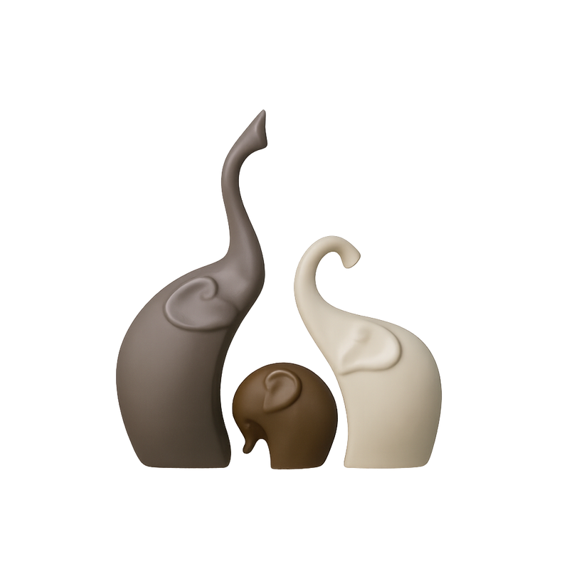 Zestaw 3 Ceramicznych Figurka Słoni – Nowoczesna Matowa Dekoracja do Salonu lub Biura