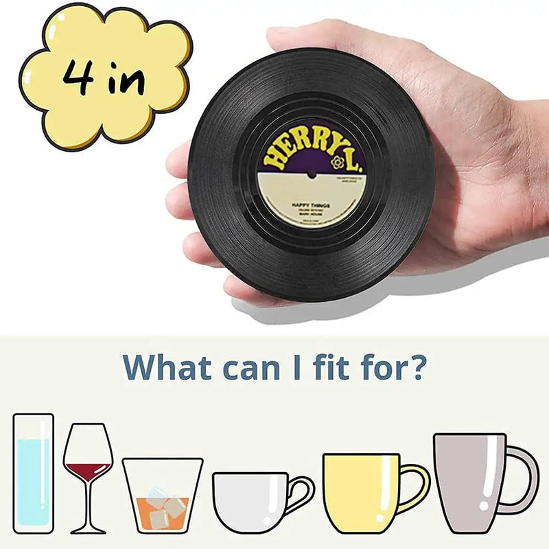 Zestaw Retro Winylowych Podkładek - Chroń Swoje Meble w Muzykalnym Stylu