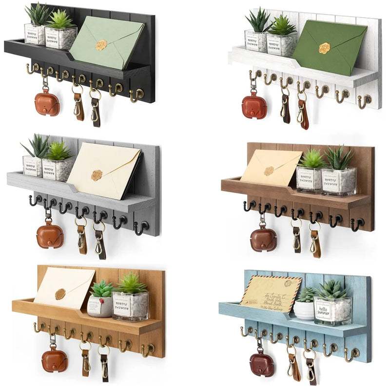 Drewniana Wieszak na Klucze z Półką - Stylowe Rozwiązanie na Klucze i Pocztę