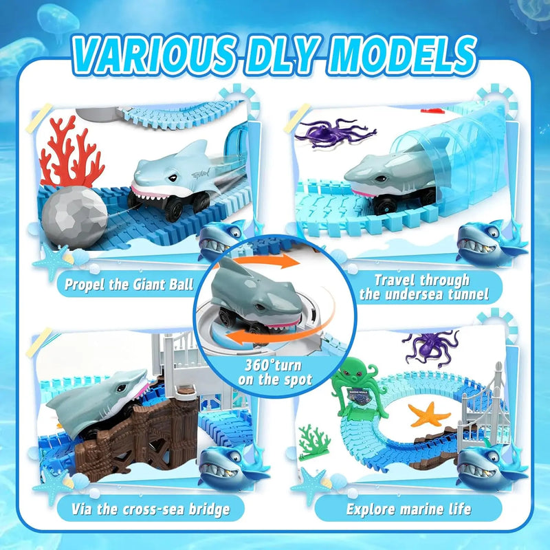 Elektryczny Puzzlowy Zestaw Kolejowy Rekina – Kreatywna Zabawka Budowlana dla Dzieci