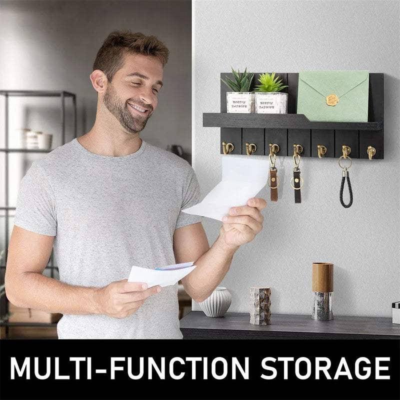 Drewniana Wieszak na Klucze z Półką - Stylowe Rozwiązanie na Klucze i Pocztę