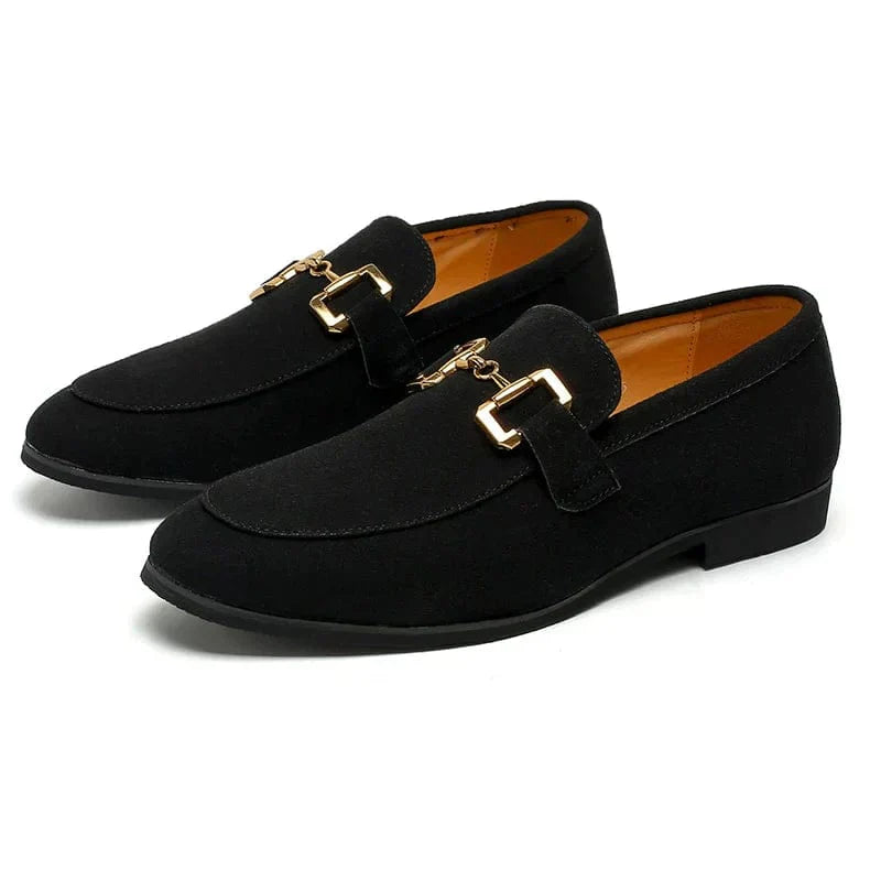 Nero - Mokasyny z Zamszu z Metalową Klamrą