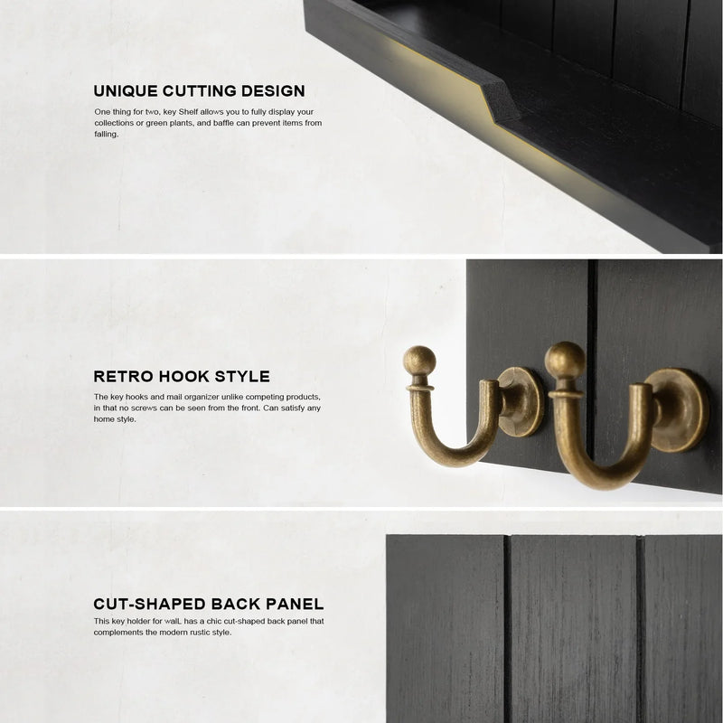 Drewniana Wieszak na Klucze z Półką - Stylowe Rozwiązanie na Klucze i Pocztę