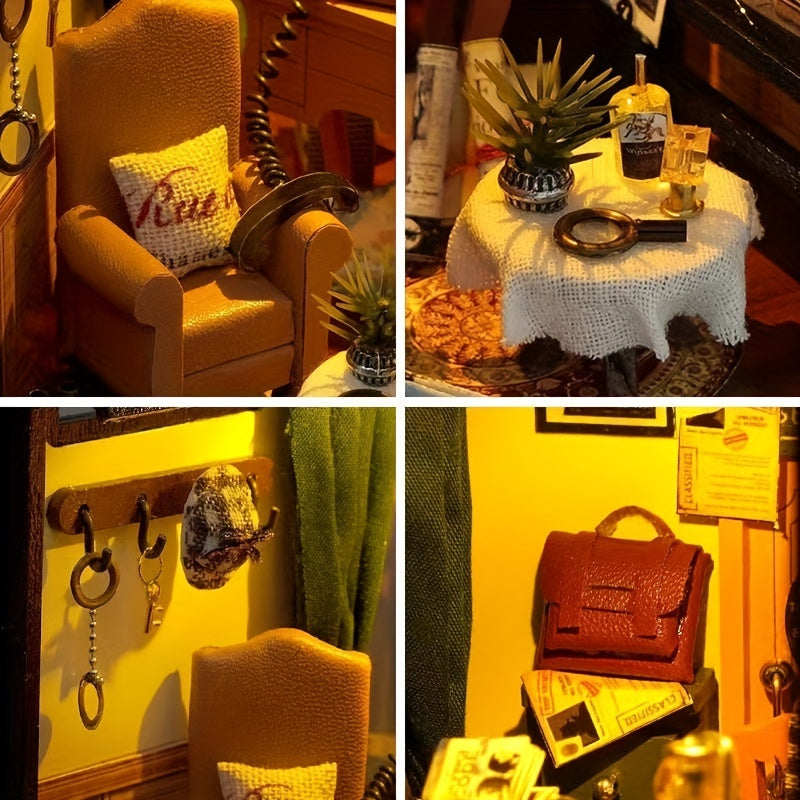 Biuro Detektywistyczne DIY Miniaturowy Dom – Zestaw 3D Puzzle z Oświetleniem dla Kreatywnych Hobbystów