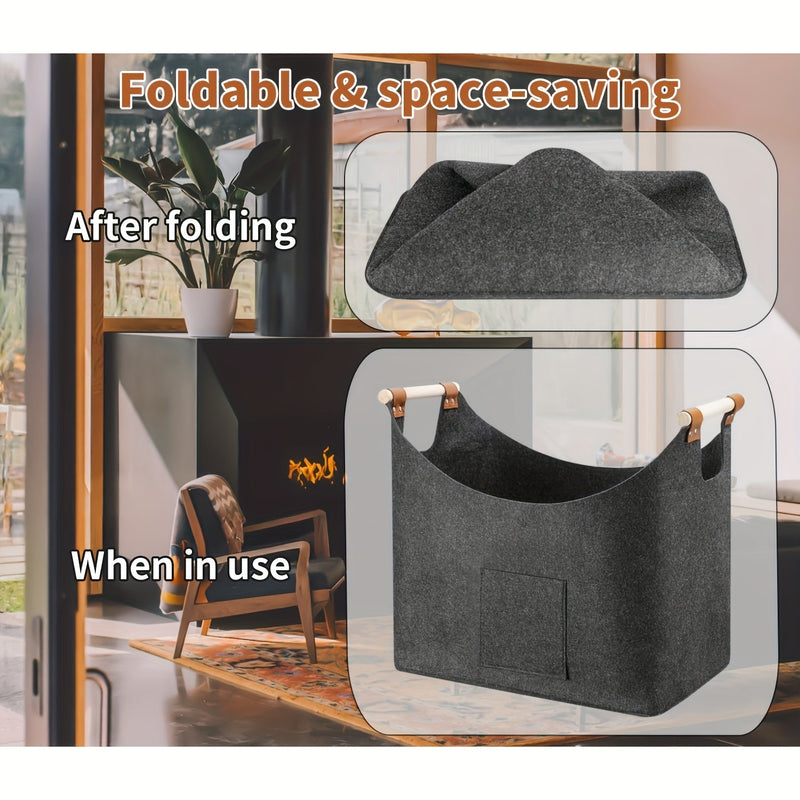 Składany Kosz Filcowy XL z Drewnianymi Uchwytami – Ekologiczny i Stylowy Kosz do Użytku Wewnętrznego