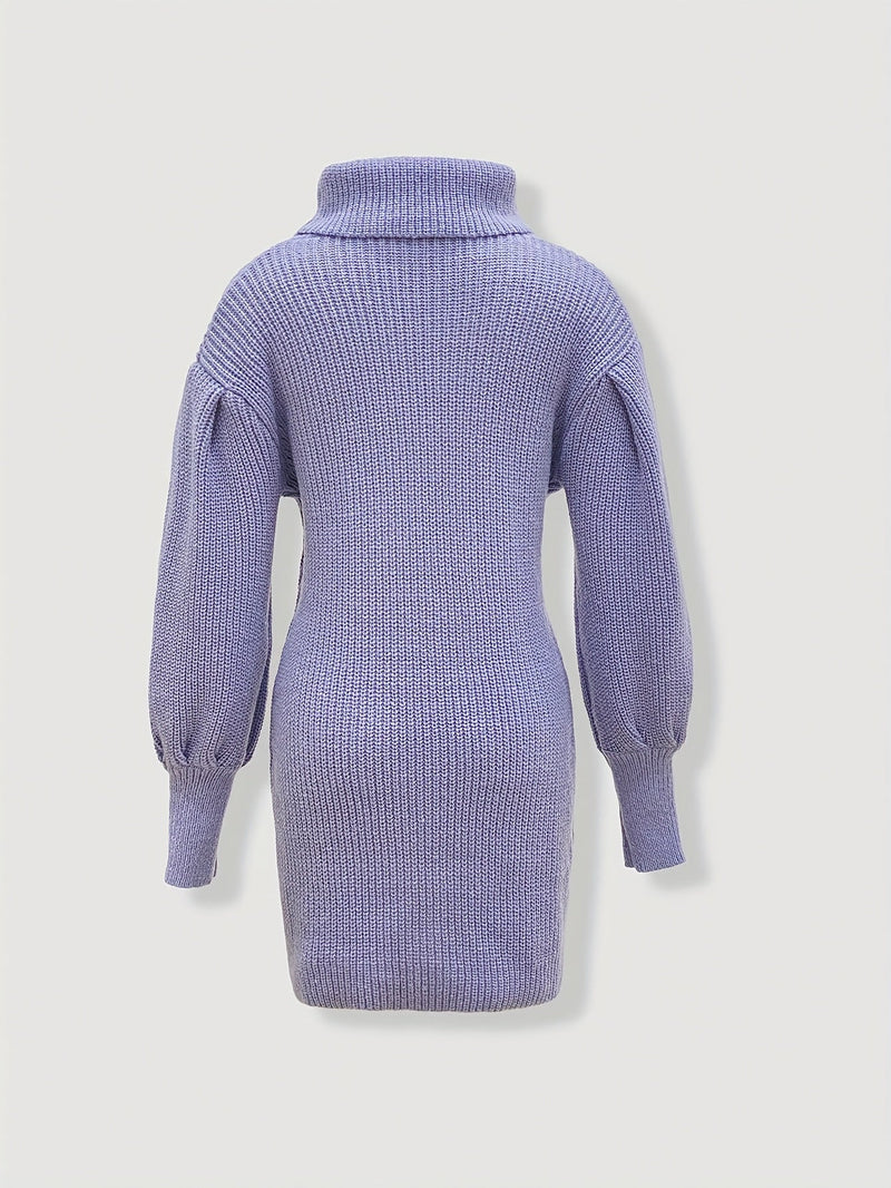 Elegancka Sukienka Sweterowa z Golfem – Struktura Rybich Łusek i Rękawy Lampionowe dla Stylowego Wyglądu