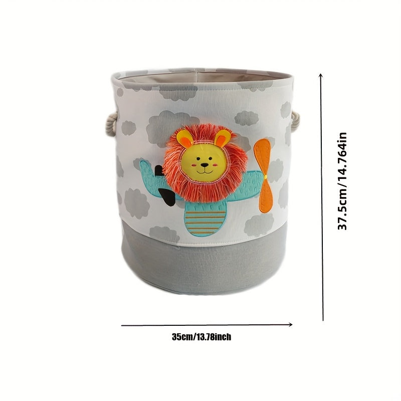 Toy and Clothes Basket – Design with Cartoon Lion and Giraffe
