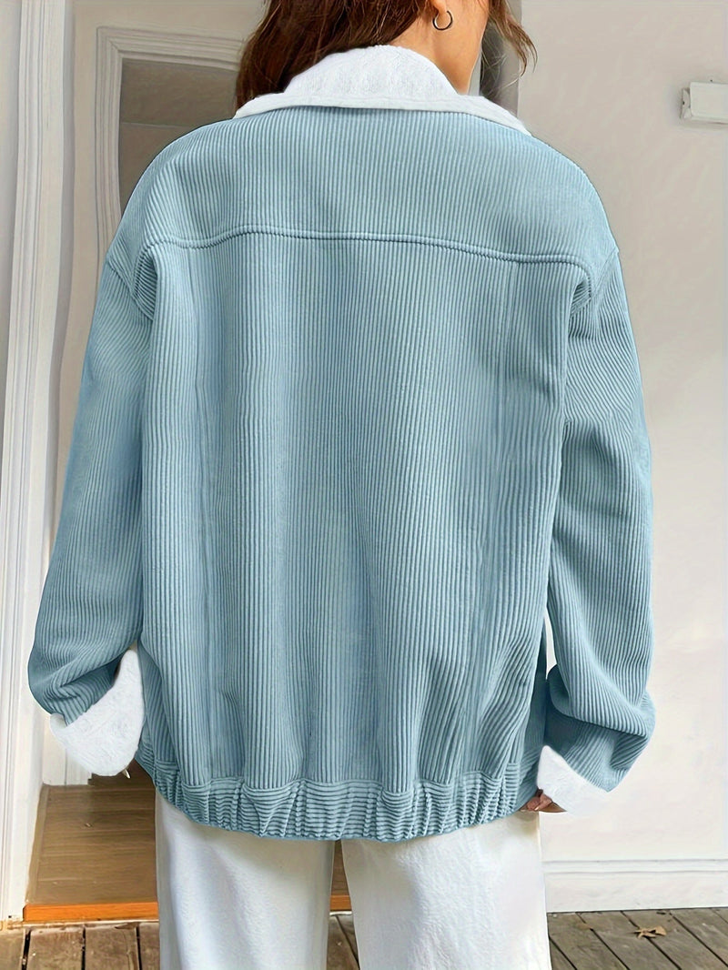 Stylowa Kurtka Damska na Jesień i Zimę – Jednolity Kolor z Kołnierzem i Guzikami