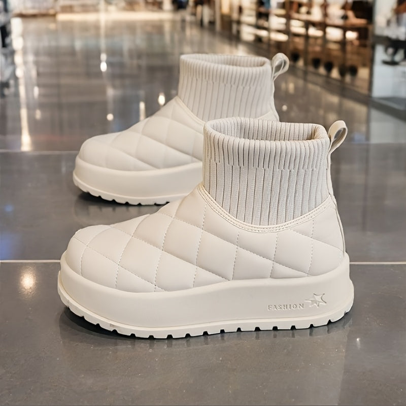 Damskie Wysokie Zimowe Buty Śniegowe – Pikowany Design z Izolacją i Antypoślizgową Gumową Podeszwą