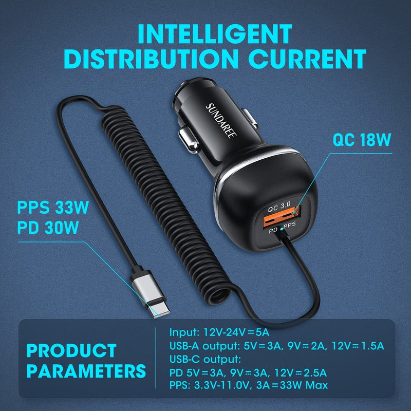 Încărcător Auto Rapid USB-C 51W – Pentru Încărcare Supers rapidă a Mai Multor Dispozitive