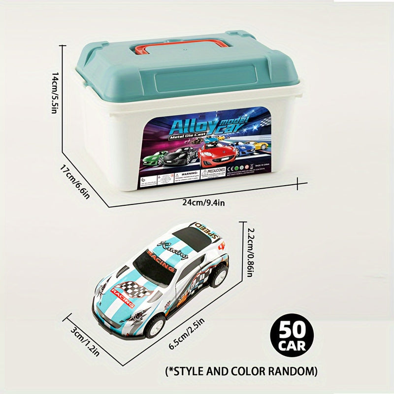 Zestaw Dynamicznych Zabawek Samochodowych z 50 Samochodami i Pojemnikiem – Idealny Prezent dla Dzieci