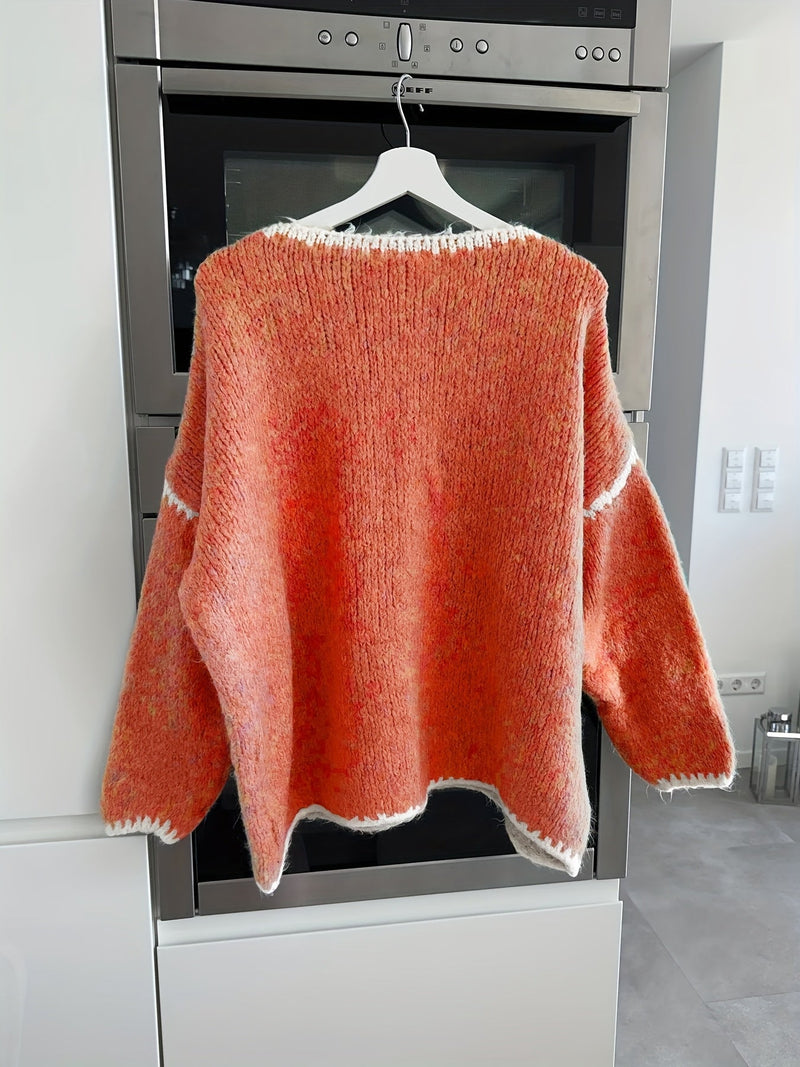 Sweter Off-The-Shoulder w Kolorowe Bloki - Casual i Wygodny na Jesień i Zimę