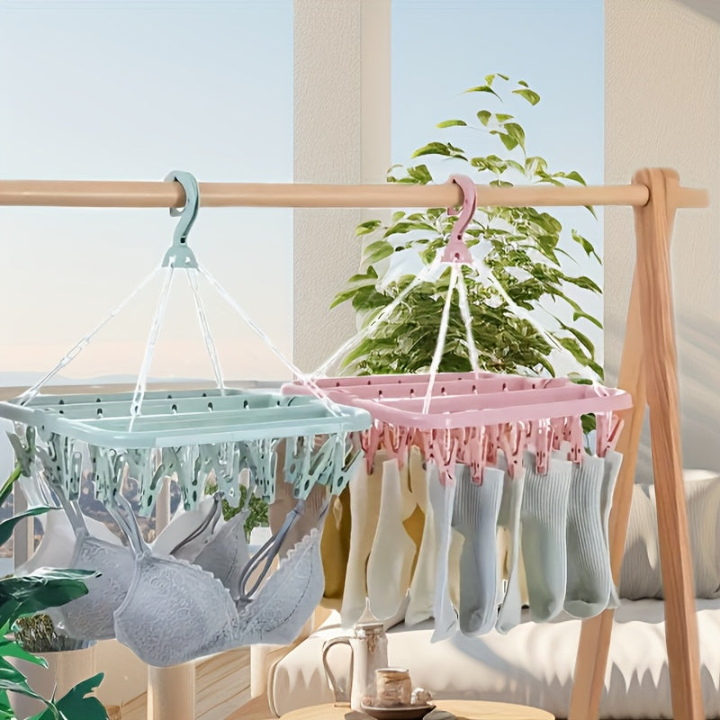 Folding Clothes Drying Rack with Clips – Space-Saving and Practical for Small Laundry