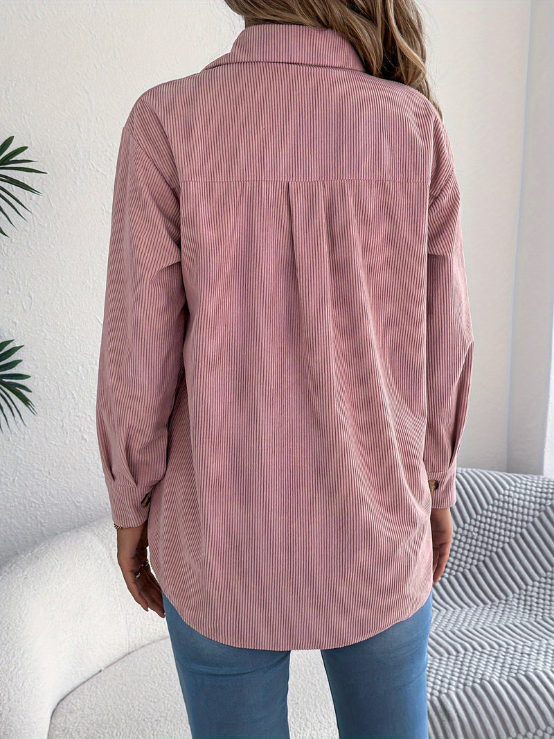 Casualowa Kurtka Sztruksowa Damska – Długie Rękawy i Klasyczny Kołnierz, Idealna na Jesień i Zimę