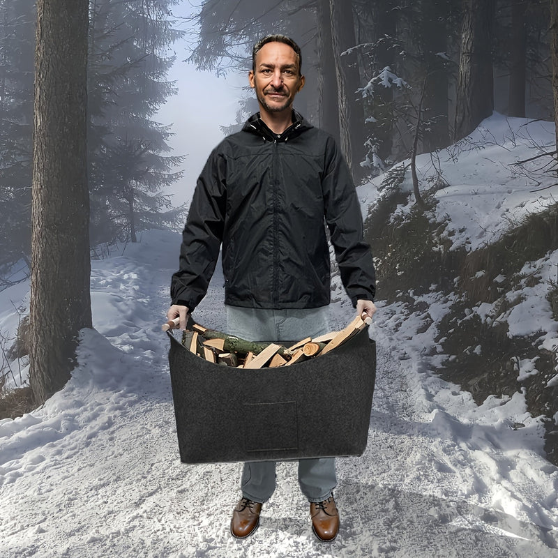 Składany Kosz Filcowy XL z Drewnianymi Uchwytami – Ekologiczny i Stylowy Kosz do Użytku Wewnętrznego