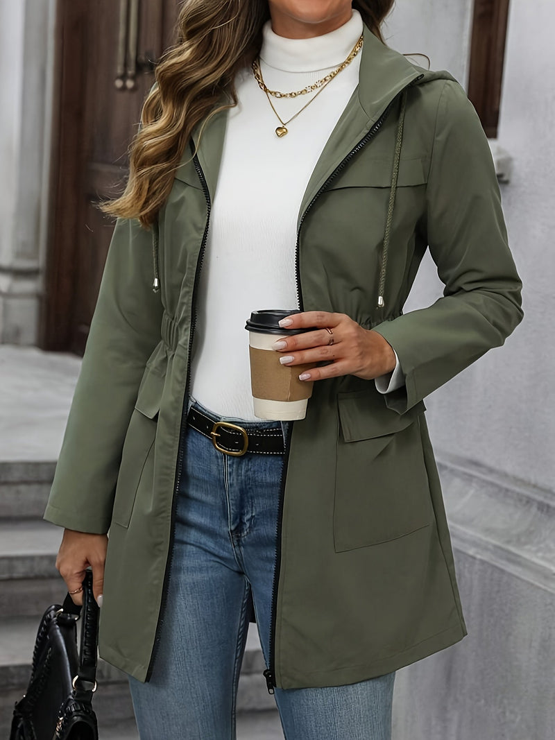 Casual Kurtka Średniej Długości z Kapturem i Pasem – Idealna na Weekendy i Codzienne Dni