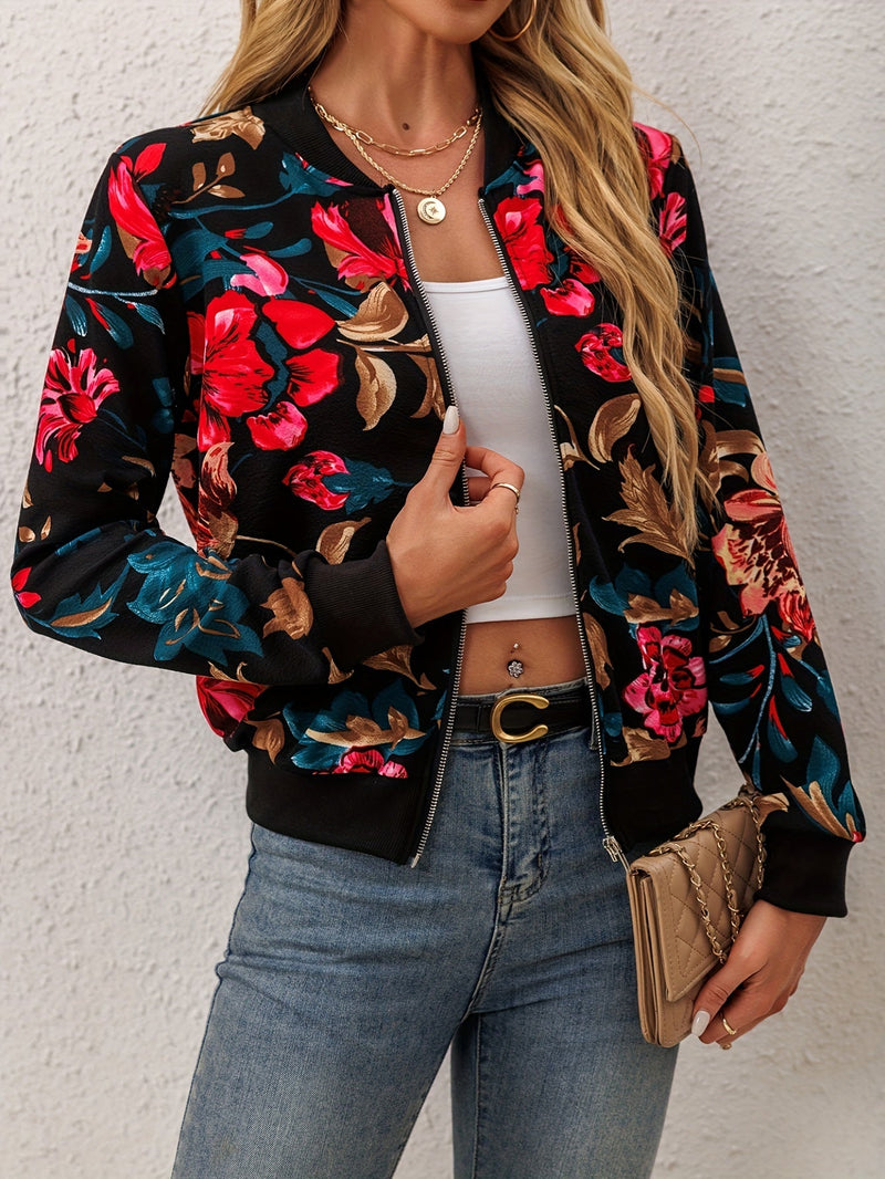 Elegant Floral Bomber Jacket – Fashionable and Comfortable for Spring and Autumn