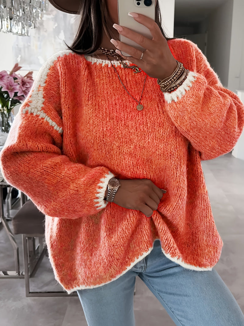 Sweter Off-The-Shoulder w Kolorowe Bloki - Casual i Wygodny na Jesień i Zimę