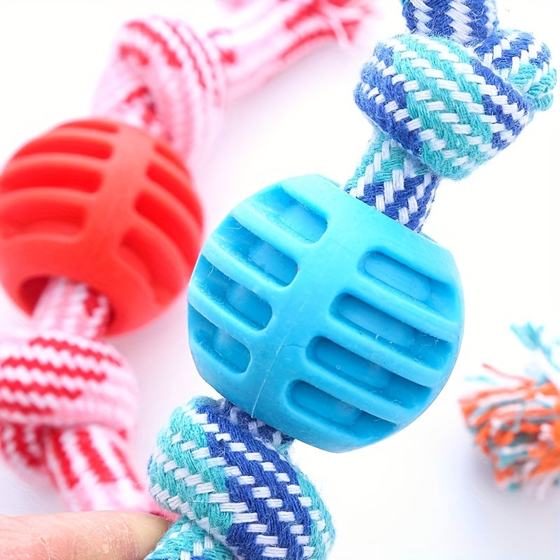 Interactive Chew Toy for Dogs – With Colorful Knots and Rubber Ball