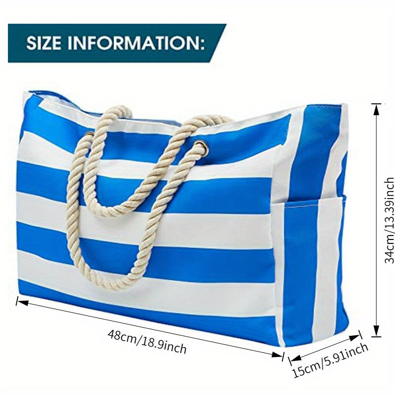 Paski Torba Plażowa – Przestronna Torba Podróżna z Rączkami z Liny do Transportu i Wakacji na Świeżym Powietrzu