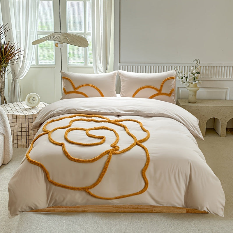 Bedding set with tufted pattern – Bedspread and pillowcases with large floral pattern