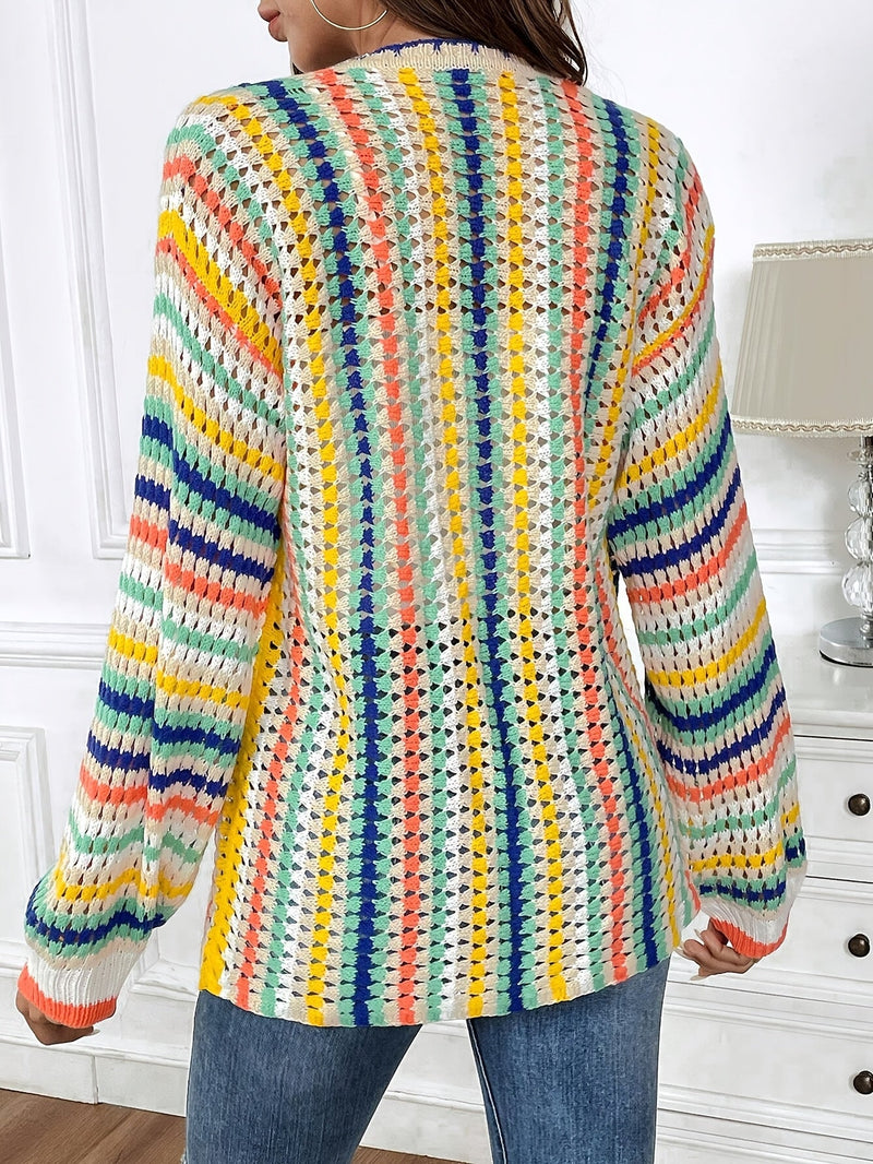 Vibrant Striped Sweater Cardigan – Ideal for Spring and Autumn