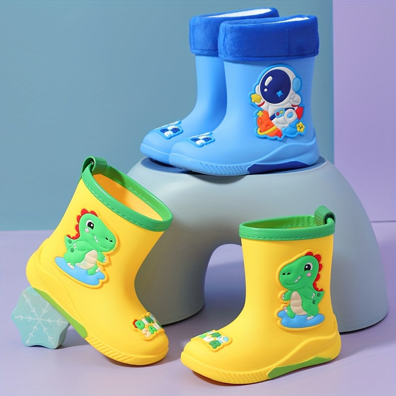 Dziecięce kalosze z rysunkiem kosmonauty – Ciepłe i wodoodporne na zimę