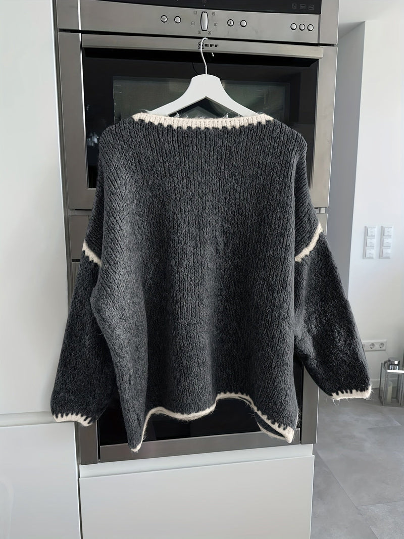 Sweter Off-The-Shoulder w Kolorowe Bloki - Casual i Wygodny na Jesień i Zimę
