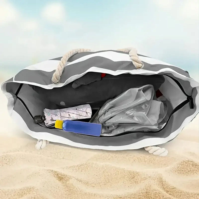 Paski Torba Plażowa – Przestronna Torba Podróżna z Rączkami z Liny do Transportu i Wakacji na Świeżym Powietrzu