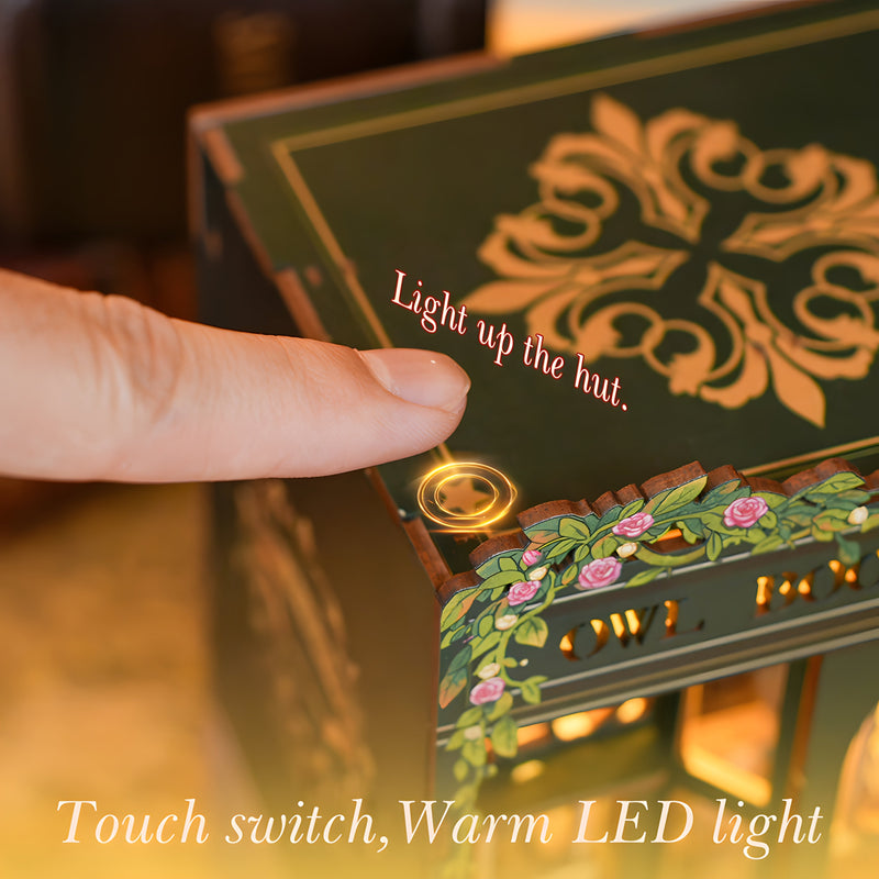 Udělej to sám: Miniaturní Knihkupectví Sov – 3D Dřevěná Sada s Osvětlením pro Kreativní Dekoraci