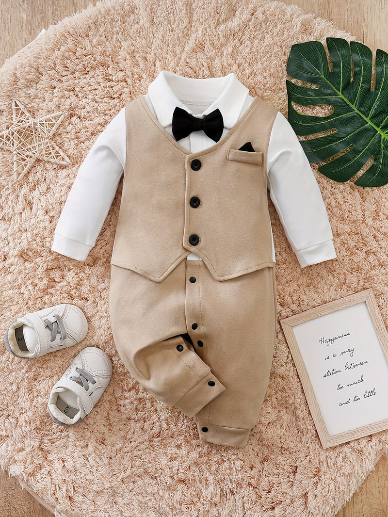 Oliver Gentleman Romper – Elegancki Kombinezon dla Niemowląt z Muchą