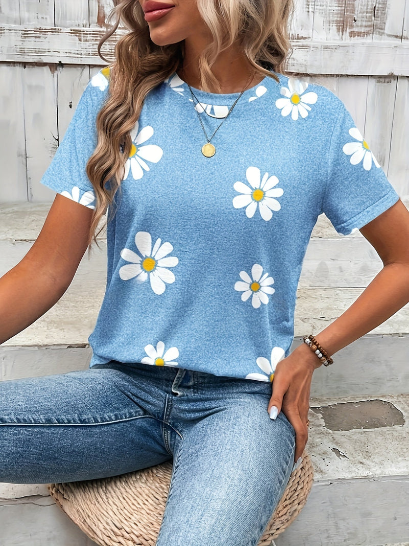 T-shirt z nadrukiem stokrotek – Casual i oddychający na wiosnę i lato