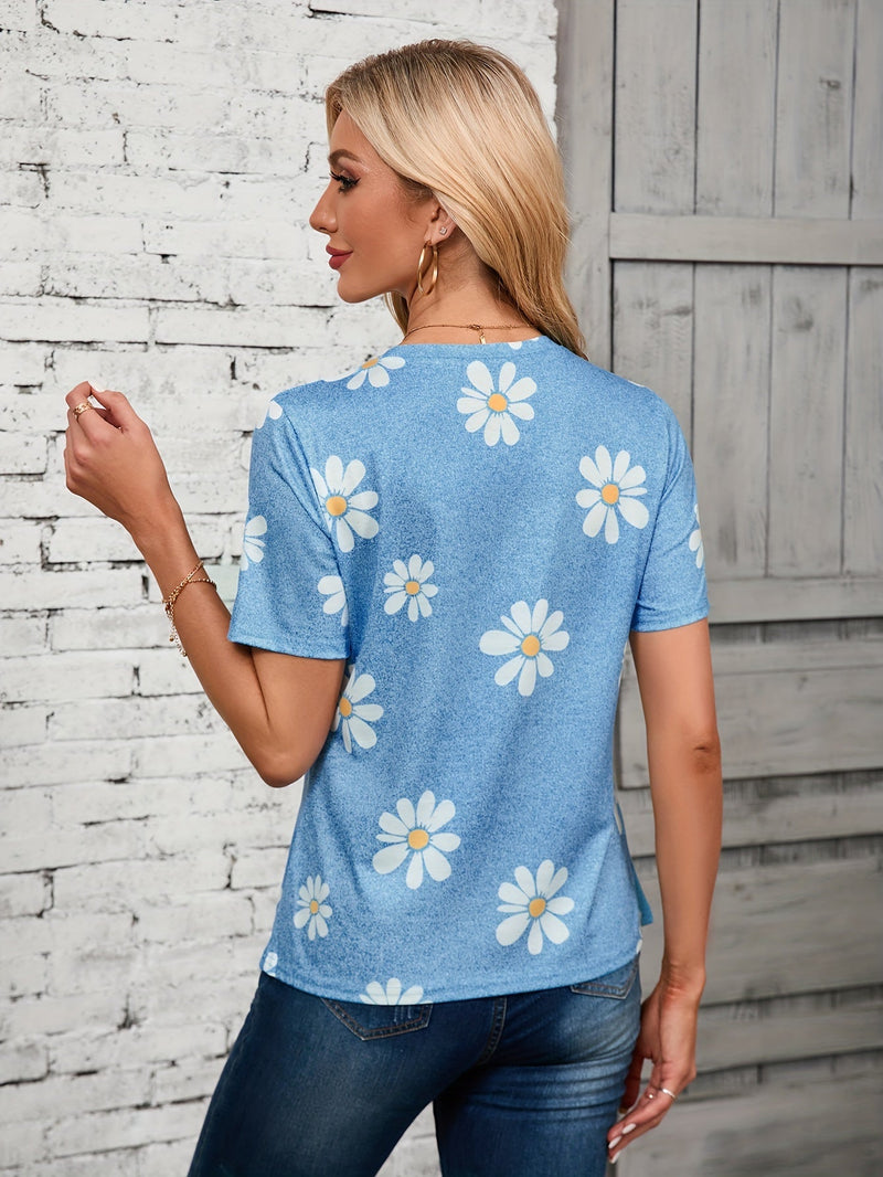 T-shirt z nadrukiem stokrotek – Casual i oddychający na wiosnę i lato