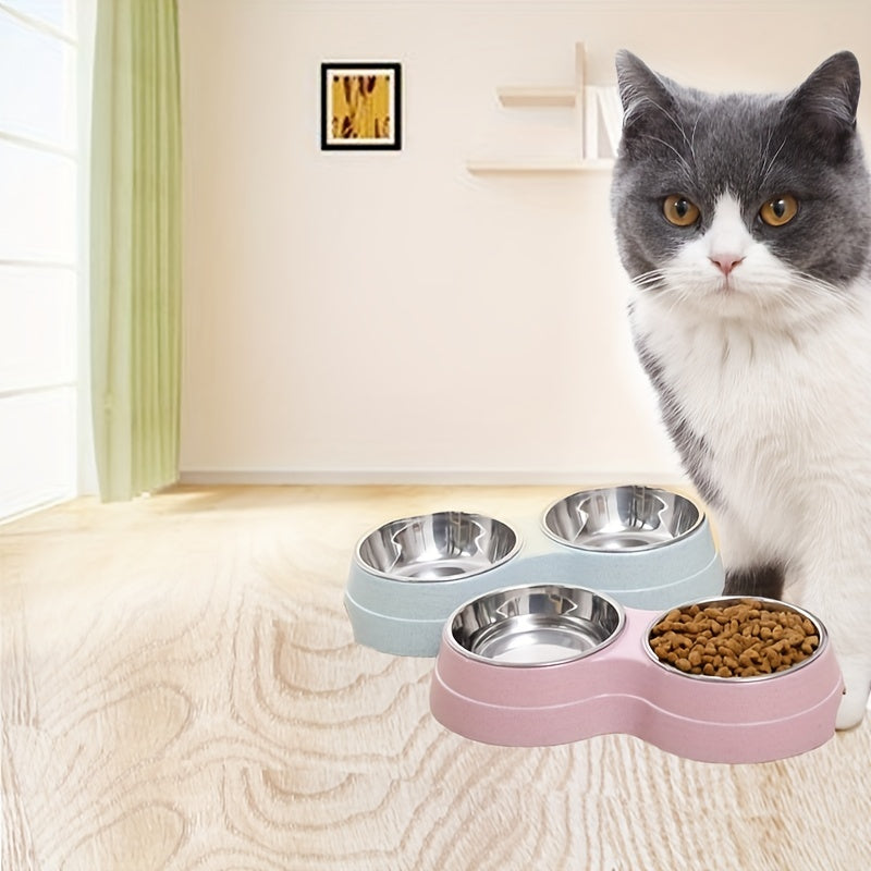 Double Stainless Steel Bowl for Pets – Ideal for Eating and Drinking