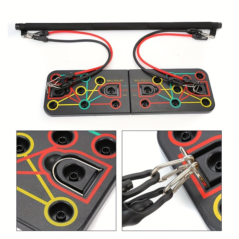 Zestaw deski do pompków z uchwytami, taśmami oporowymi i akcesoriami – idealny do treningu klatki piersiowej i brzucha