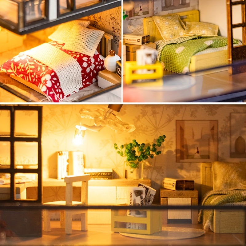 Miniaturowa Willa 3D Puzzle Kit – Ręcznie Wykonany Model z Oświetleniem LED i Szczegółowym Wnętrzem