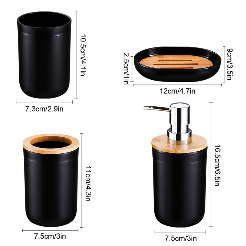 Zestaw Akcesoriów Łazienkowych z Bambusową Pokrywką – 4-częściowy Zestaw do Dekoracji Łazienki