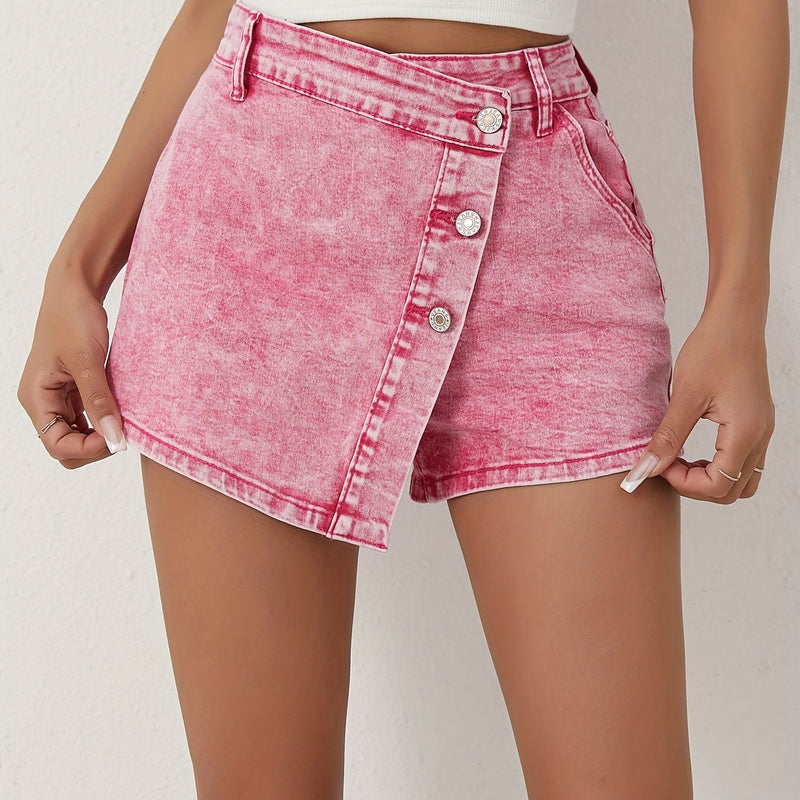 Denim stretch skirt-shorts for women – Slim Fit and asymmetrical