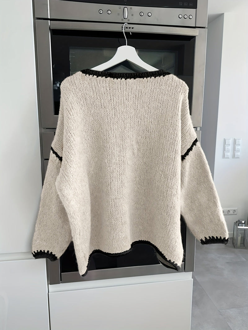 Sweter Off-The-Shoulder w Kolorowe Bloki - Casual i Wygodny na Jesień i Zimę