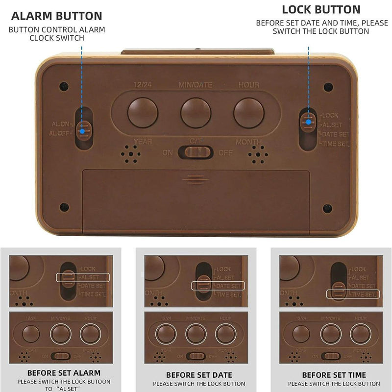 Drewniany Cyfrowy Budzik – Wyświetlacz LED z Temperaturą i Datą